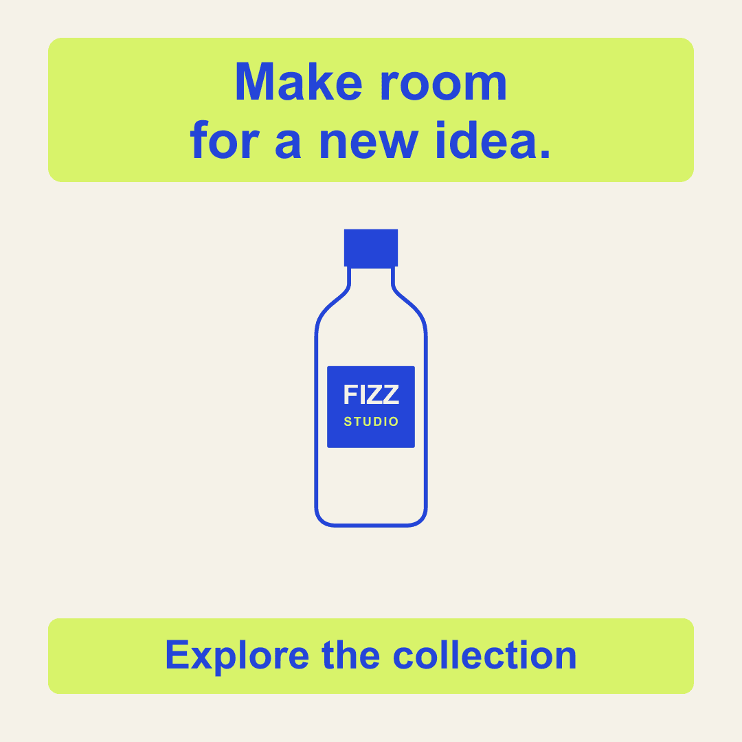 Square reconstruction on ivory, preserving the original bottle and editable headline and call to action.