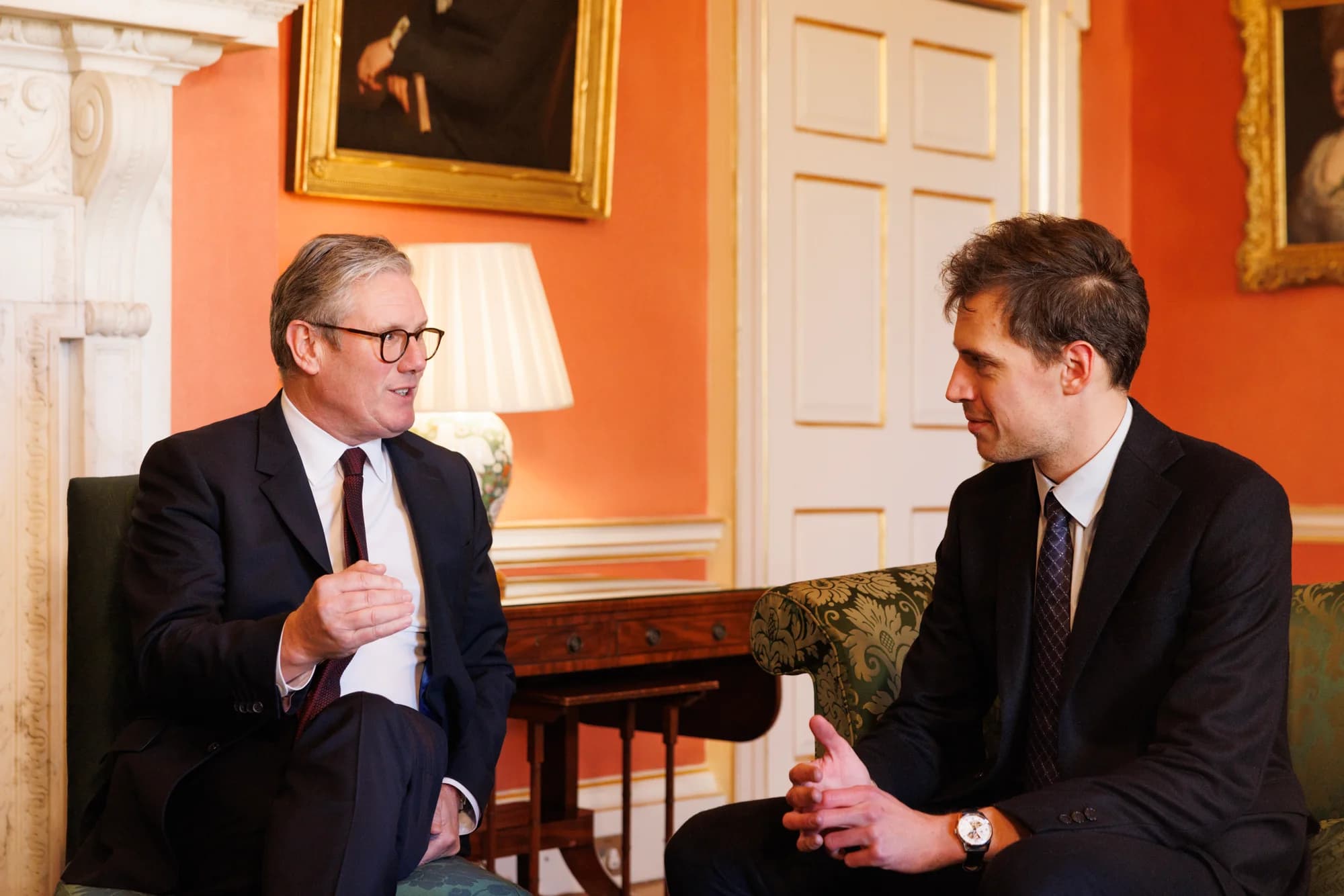 Keir Starmer and Arthur Mensch seated in conversation at 10 Downing Street
